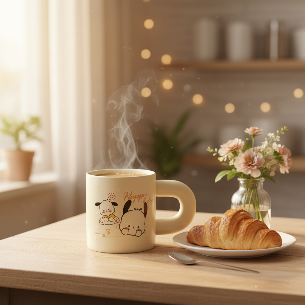Happy Dog Cream Ceramic Mug – 350ml | Cute Cartoon Design | Perfect Gift