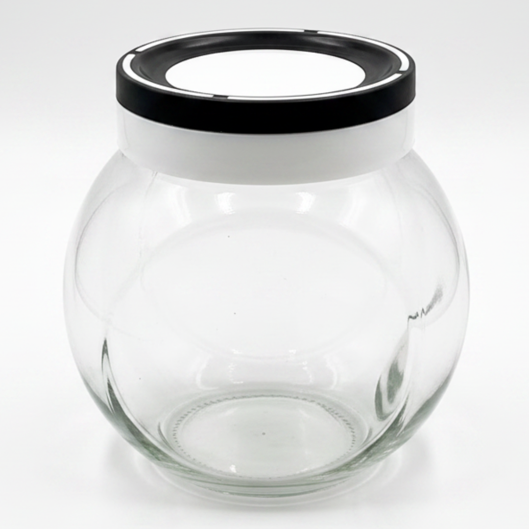 Titiz Fourlines Round Glass Jar with Airtight Plastic Lid – 750ml |Blue / Black |