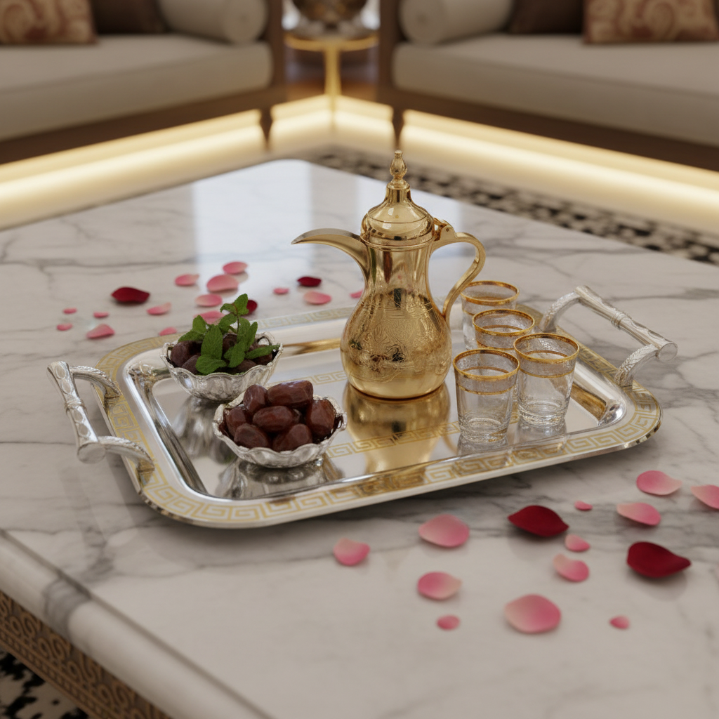 Germax Golden & Stainless Steel Rectangle Serving Tray with Handles-30cmX48cm