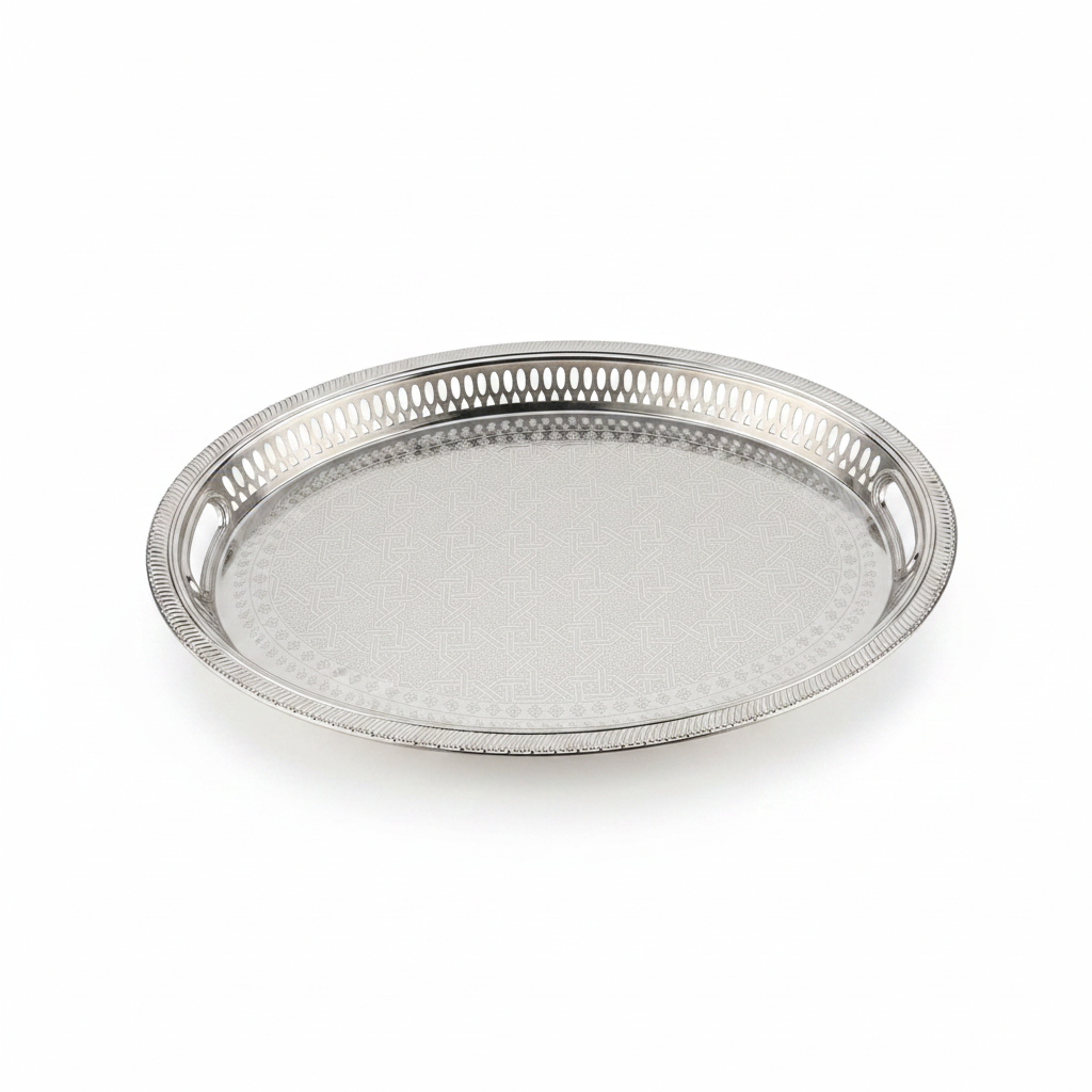 Zolten Silver Stainless Steel Oval Serving Tray - 45×32cm