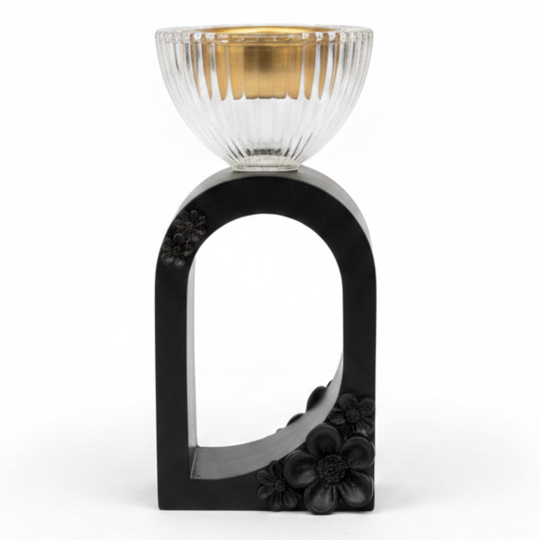 Black Resin Arch & Crystal Glass Incense Burner | 15cm | Luxury Home Fragrance