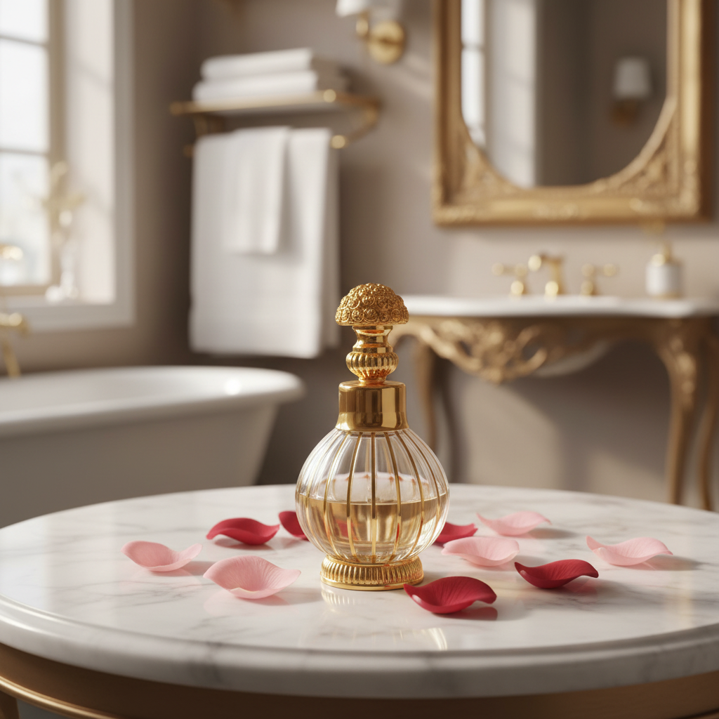 Mayflower Glass Perfume Bottle With Gold Filigree Rose Cap – 200ml