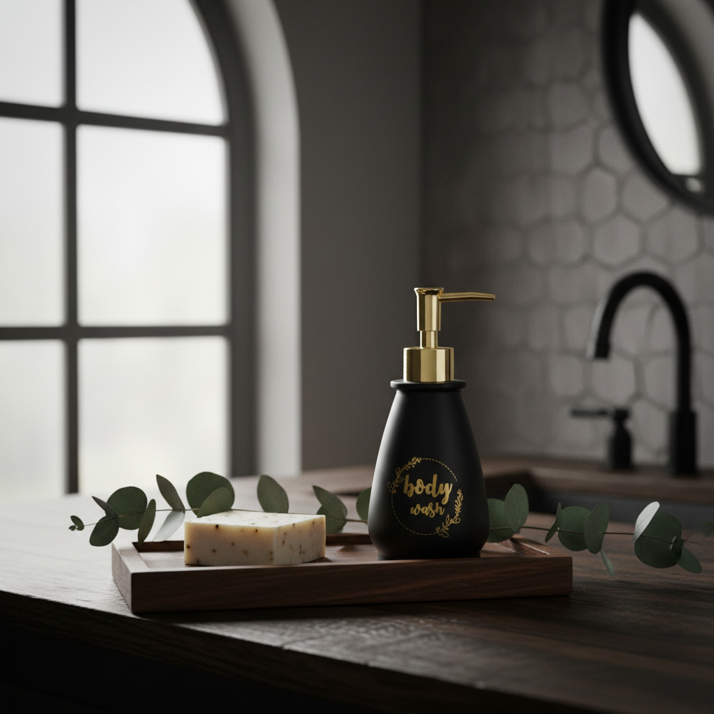Black & Gold Ceramic & Plastic Liquid Soap Dispenser – 400ml