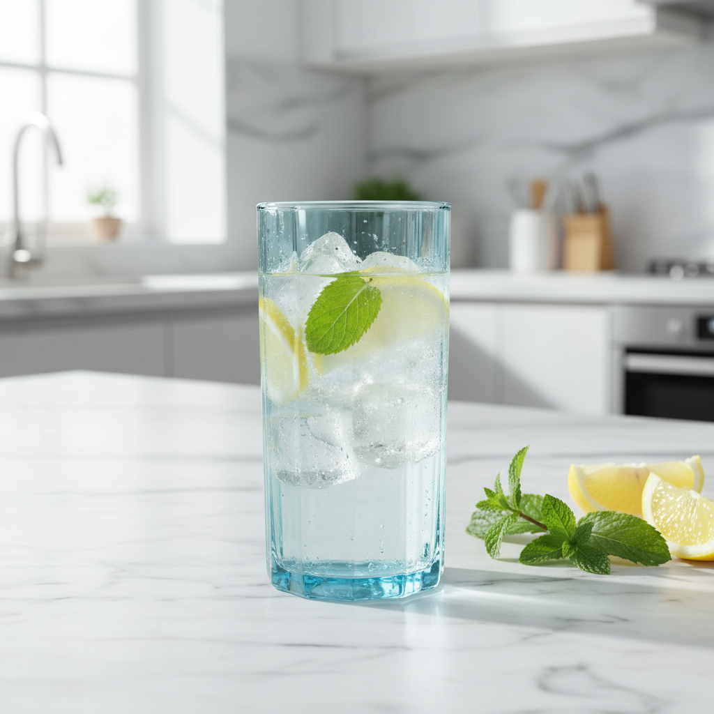 Deli Tinted Blue Water Glass 440ml — Elegant Ribbed Design