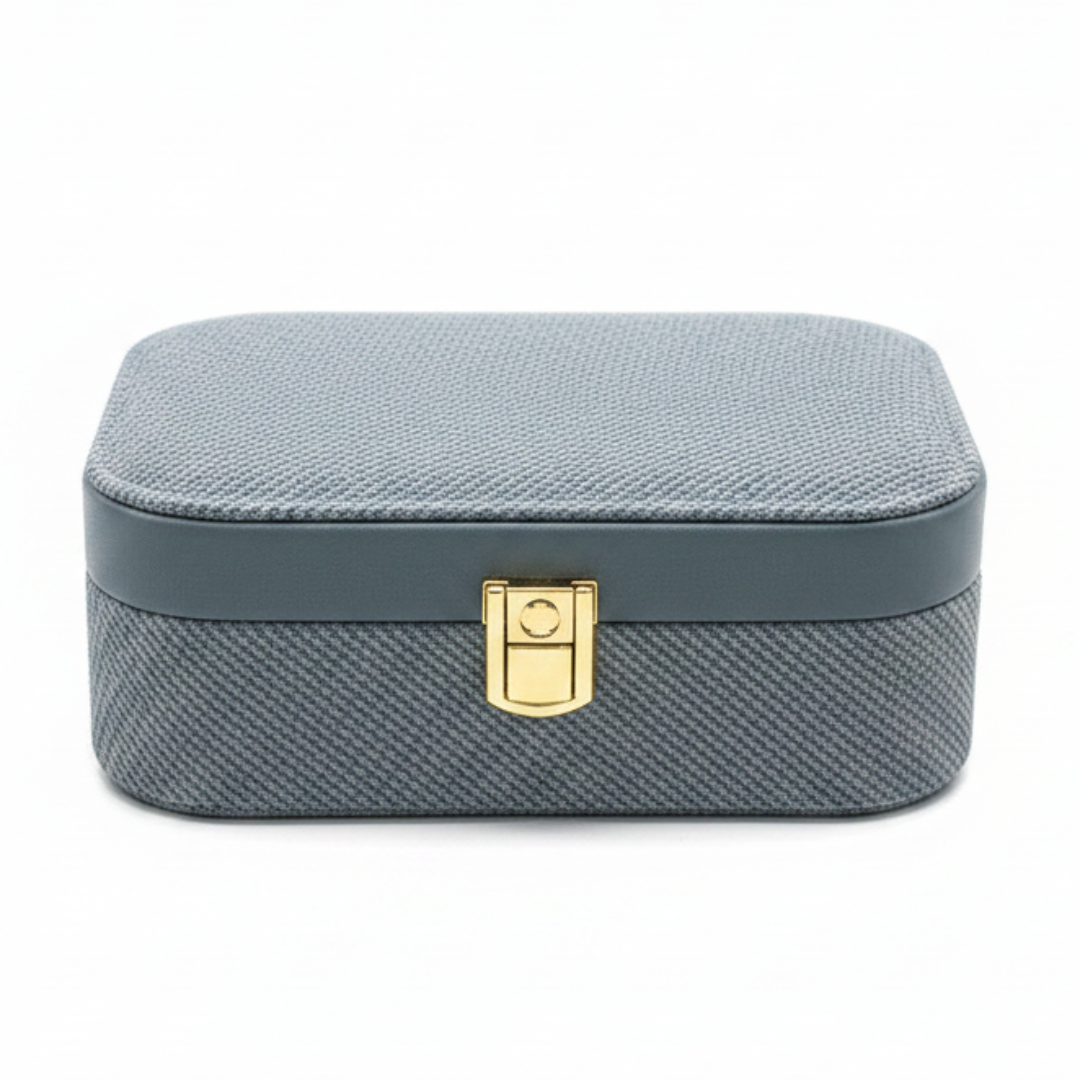 Rectangle Rexin Jewellery Box - 20×14×7cm - Grey / Pink / Cream