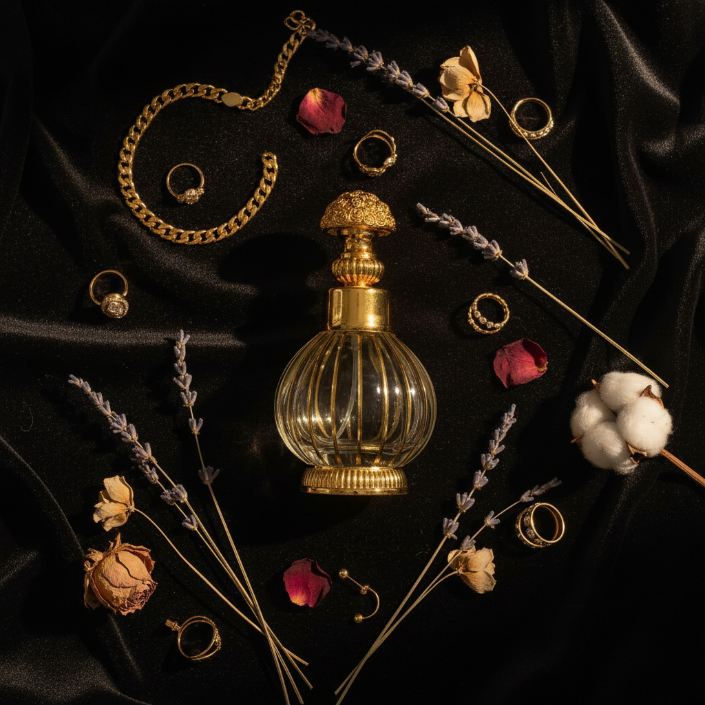 Mayflower Glass Perfume Bottle With Gold Filigree Rose Cap – 200ml