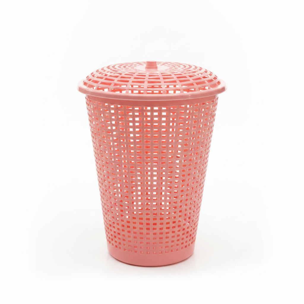 Plastic Laundry Basket with Lid - 60×45 cm - Light Blue / Pink / Light Green