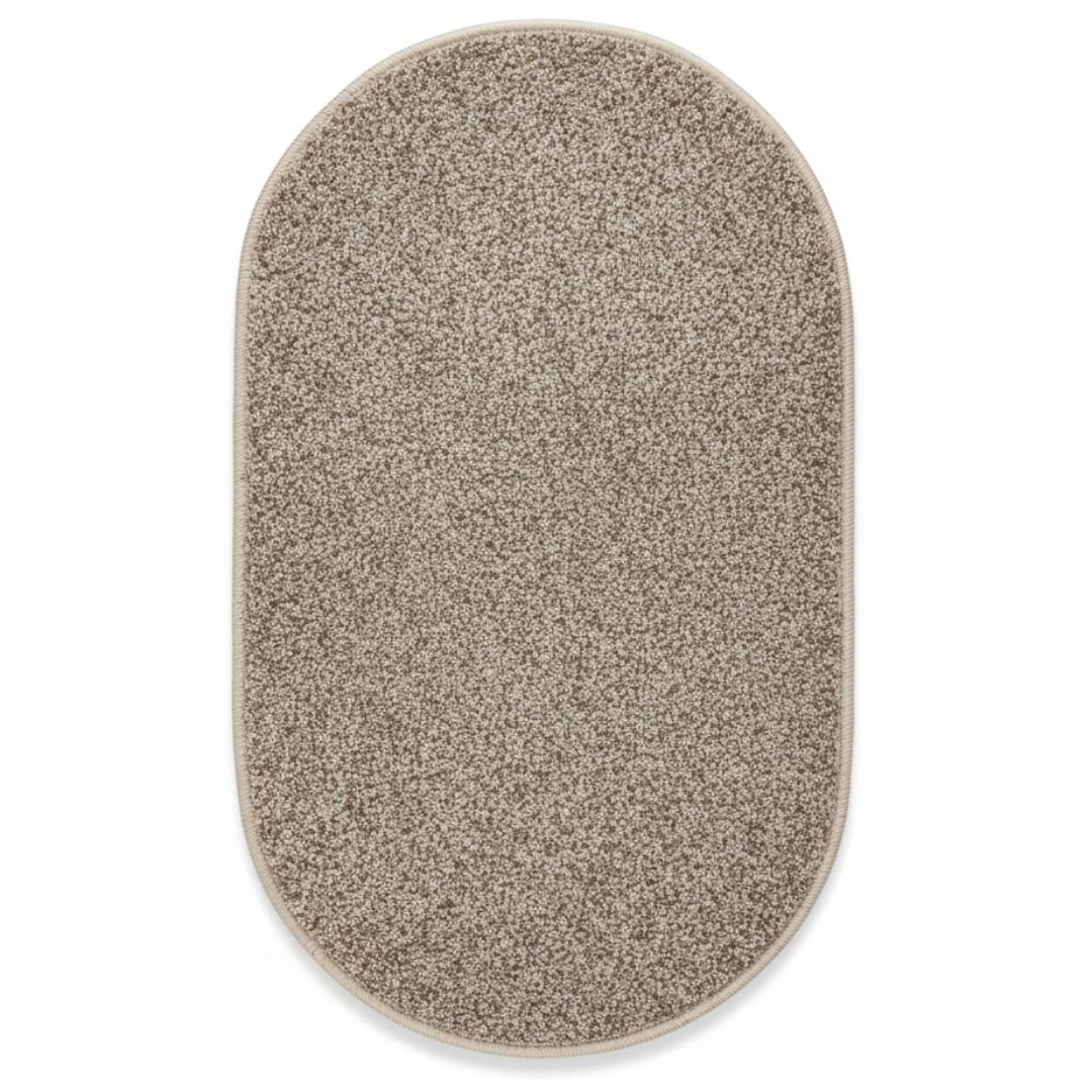 Oval Door Mat 62×38cm | Soft Loop Pile Rug | Non-Slip Entrance Mat for Home, Bathroom & Living Room | Beige Speckled Design | Durable Serged Edges