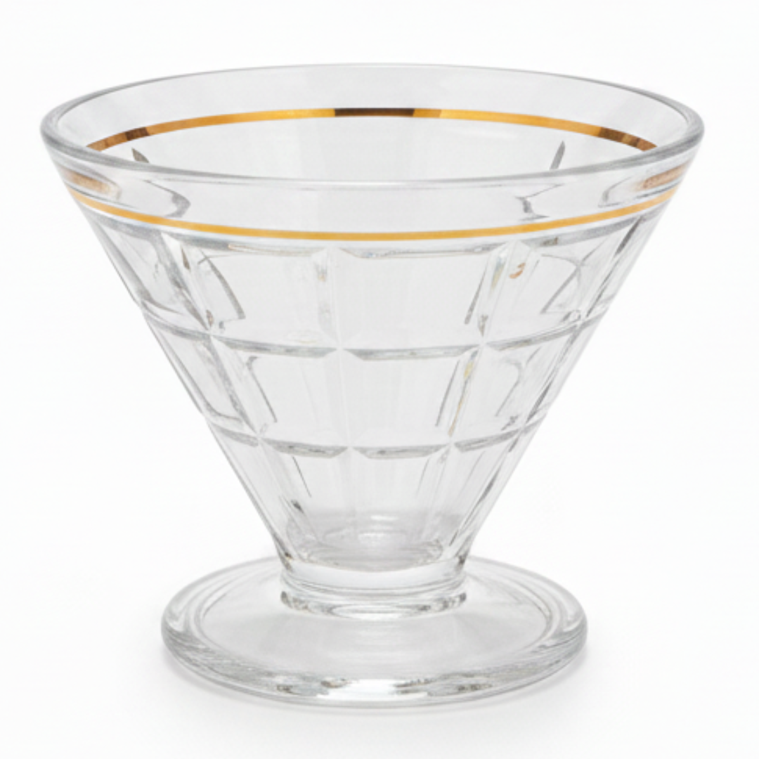 Delisoga Crystal Glass Ice Cream Cup 165ml – Diamond-Cut with Gold Rim