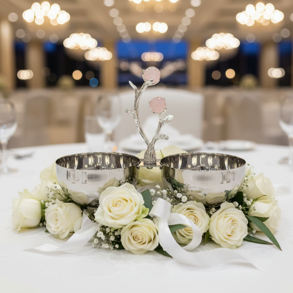 Silver Stainless Steel 2-Part Candy & Nuts Bowl with Rose Decoration – Elegant Serving Dish for Home, Weddings & Gifting | 10×10 cm