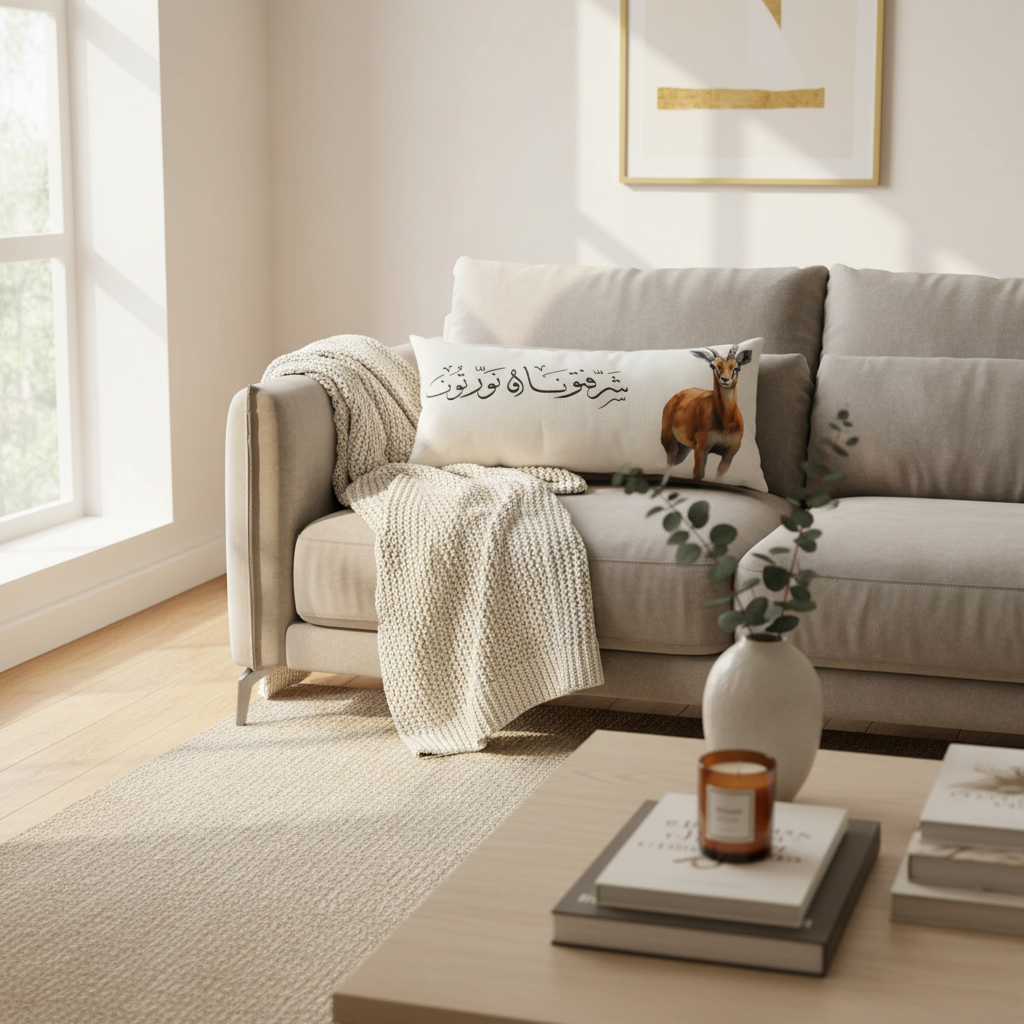 AKDC Gazal Rectangular Decorative Cushion with Arabic Text Print – 30 × 70 cm Cotton with Synthetic Leather