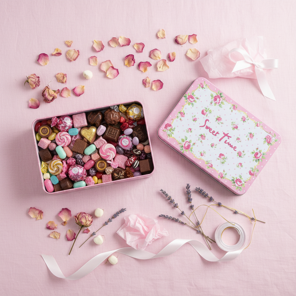 Sweet Time Pink Floral Metal Tin Box – 21×15cm | Decorative Gift & Storage Box