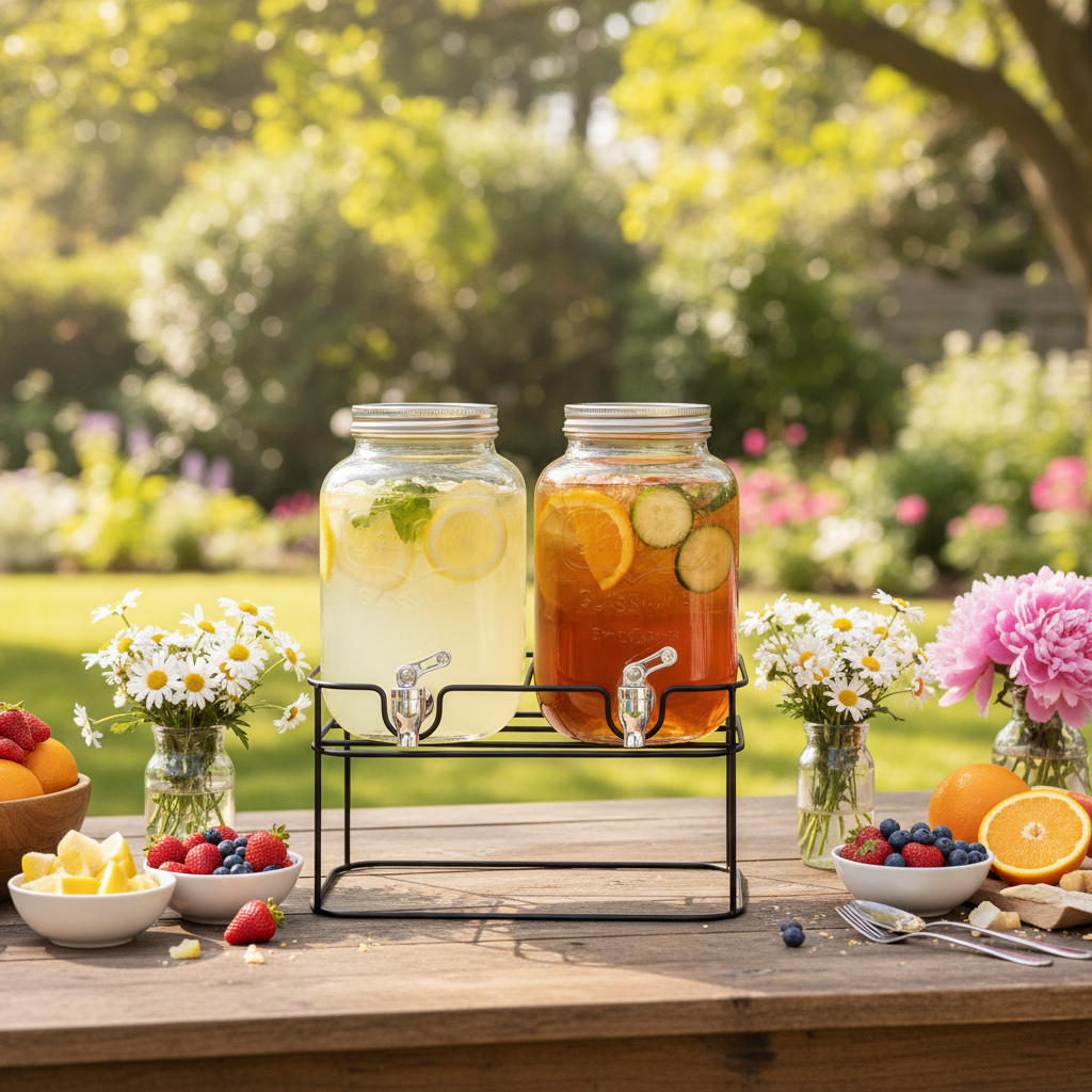 2 Pcs Glass Beverage Dispenser with Metal Stand | 5L