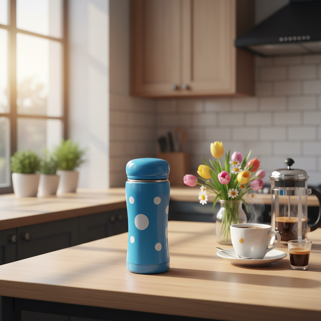 Blue and white stainless steel vacuum bottle 320ml