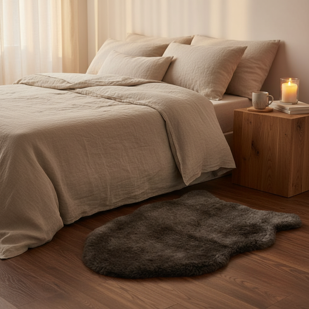 Luxurious Faux Fur Area Mat | 60×90 cm | Soft Fluffy Non-Slip Floor Mat for Bedroom, Living Room & Cozy Spaces | Dark Brown Taupe