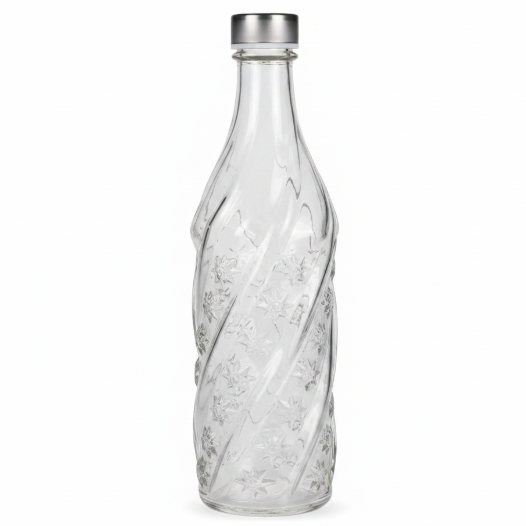 Pishgaman Elegant Embossed Glass Water Bottle 1200ml – Premium Floral Crystal-Cut Design