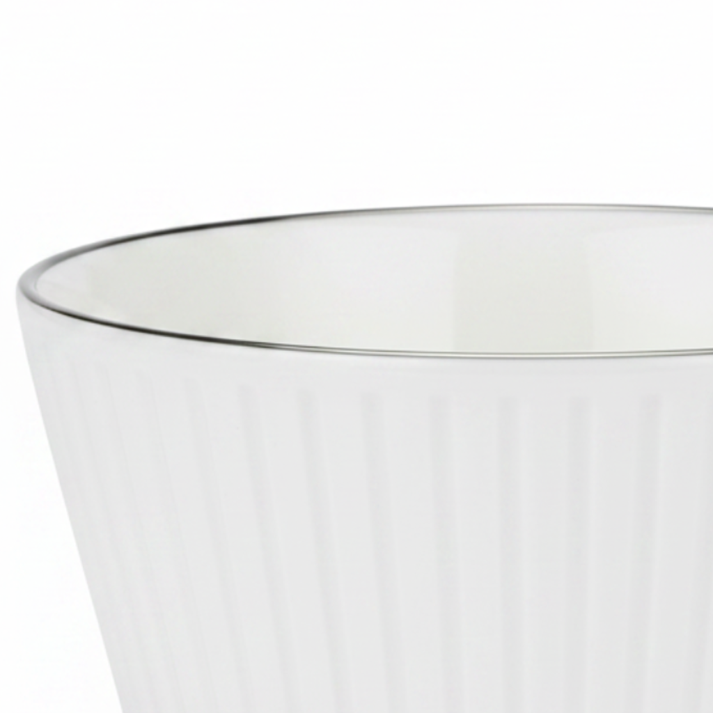 Spanis Home White Ceramic Ribbed Bowl with Silver Rim – 5 Inch