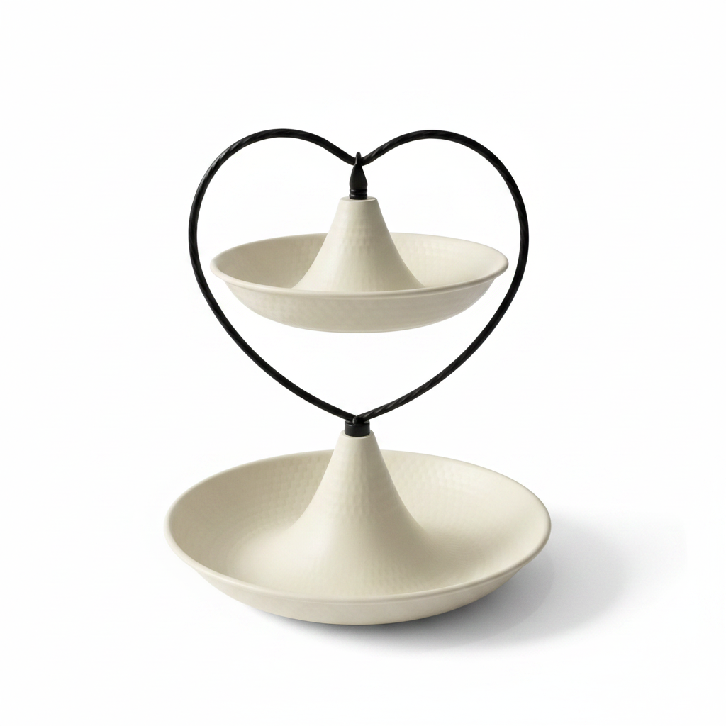 Cream Round 2-Tier Metal Serving Tray - 25 × 20 cm