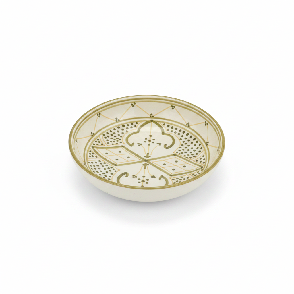 Slama Cream & Olive Gold Ceramic Soup Bowl - 20cm