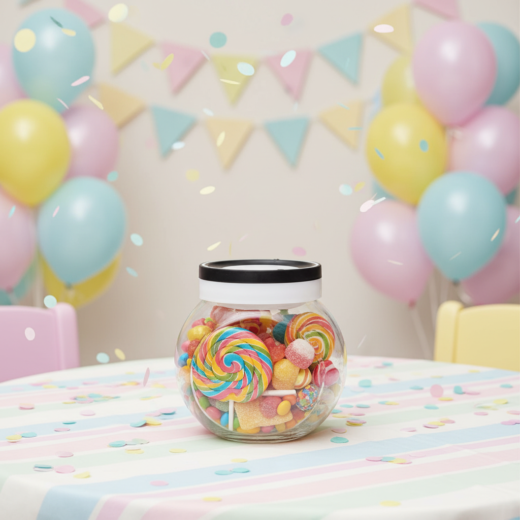 Titiz Fourlines Round Glass Jar with Airtight Plastic Lid – 750ml |Blue / Black |