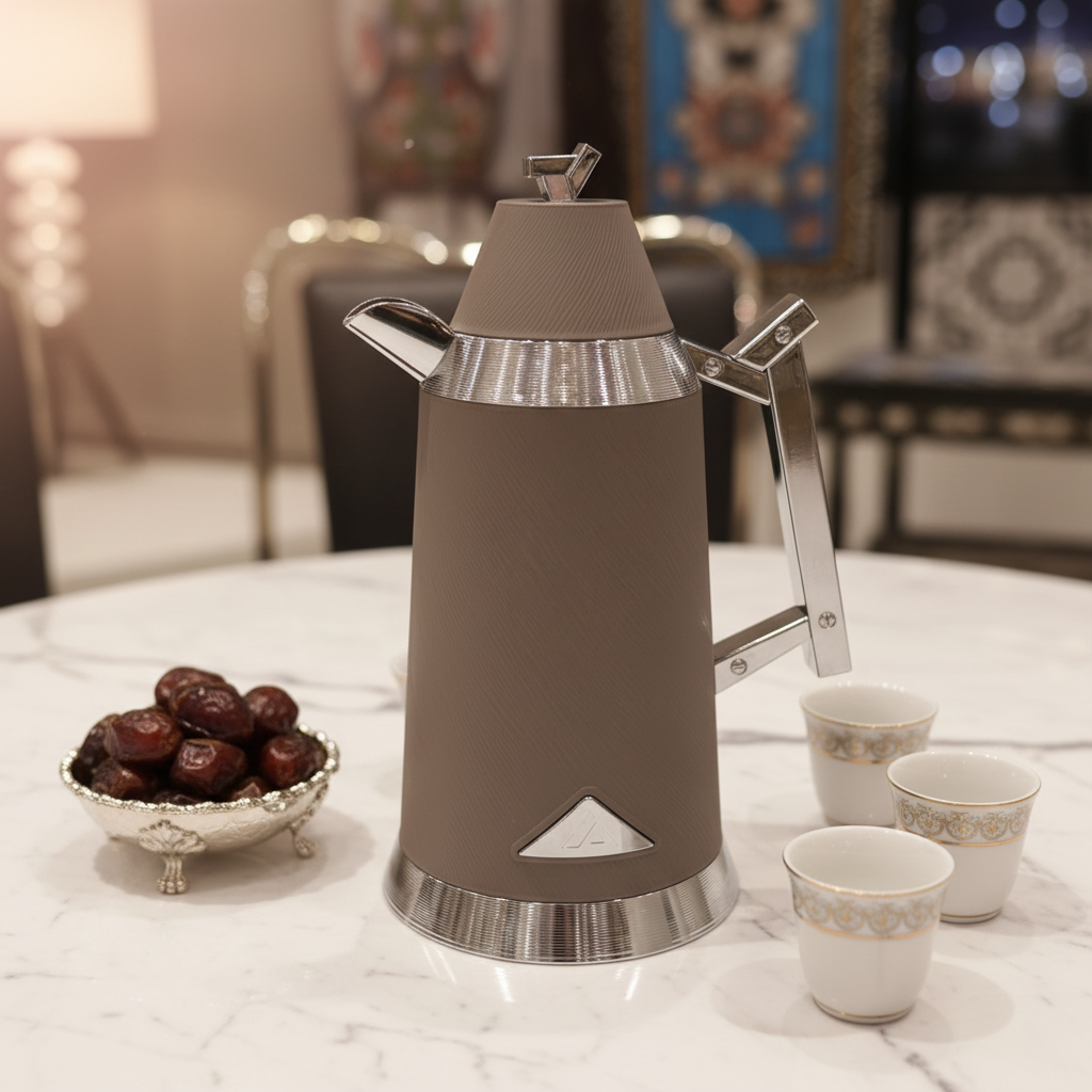 Red Home Dallah Vacuum Flask – Brown & Silver – 1L + 1L Set