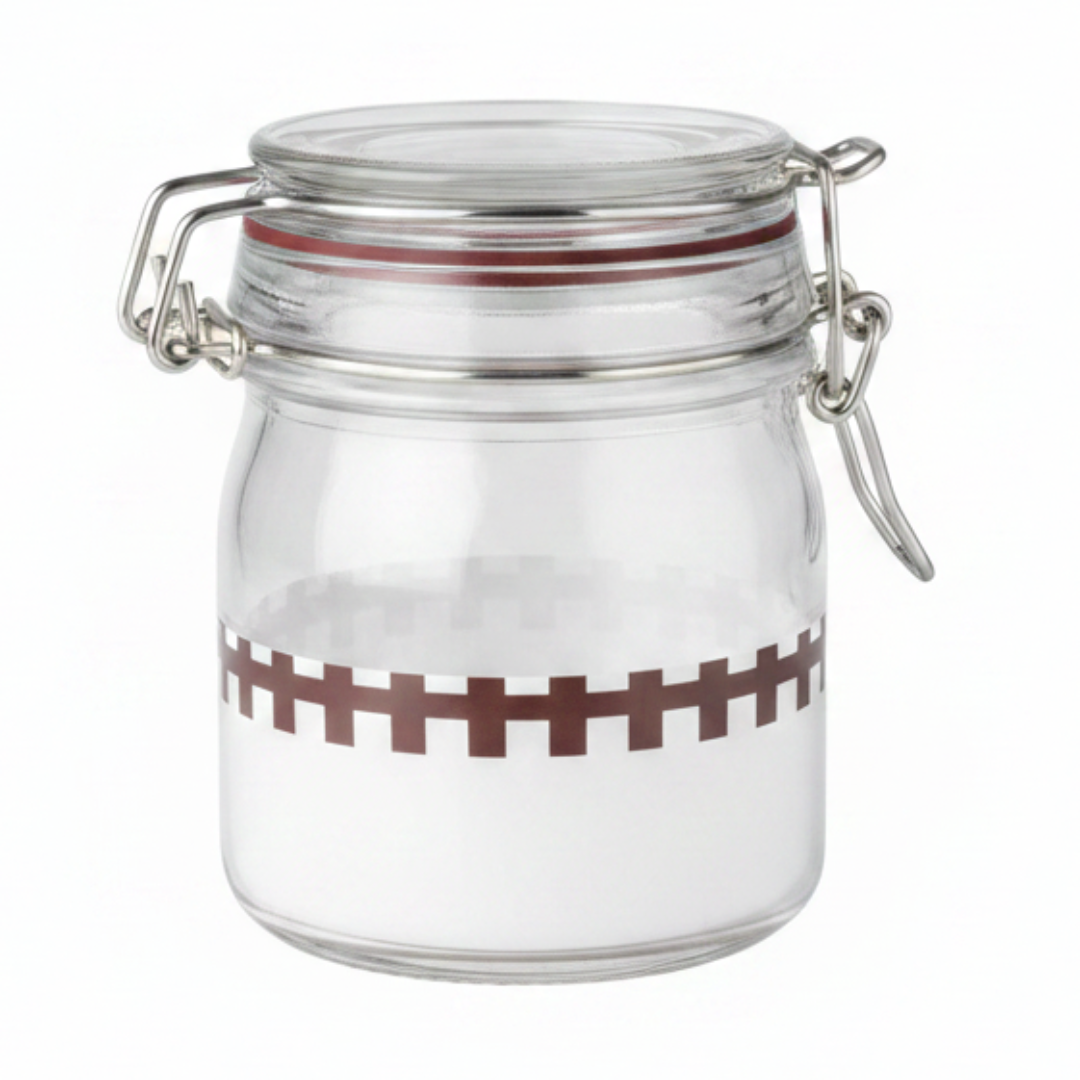 Glass Storage Jar with Clip Lid & Decorative Band – Airtight Borosilicate Glass Canister for Kitchen, Gifting & Home Organisation | 200ml / 250ml |