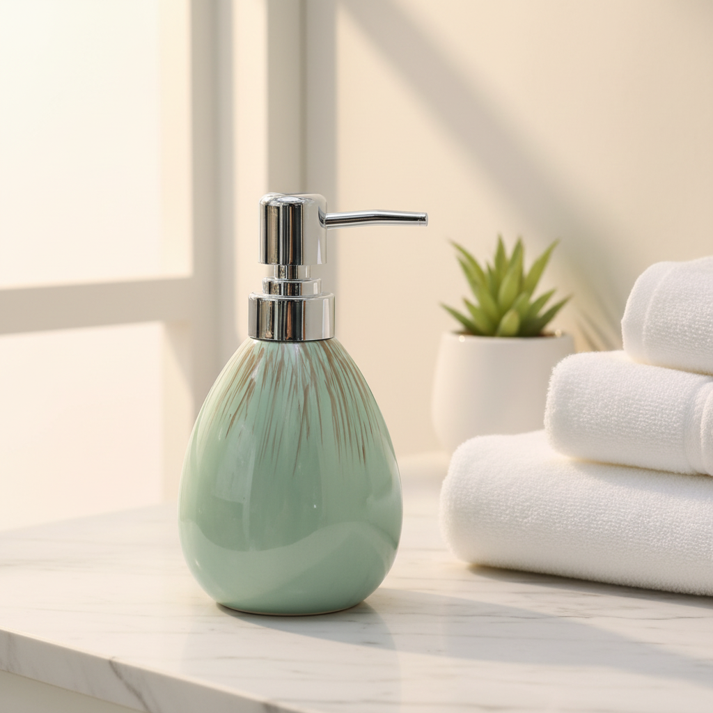 Mint Green Ceramic & Plastic Liquid Soap Dispenser – 400ml