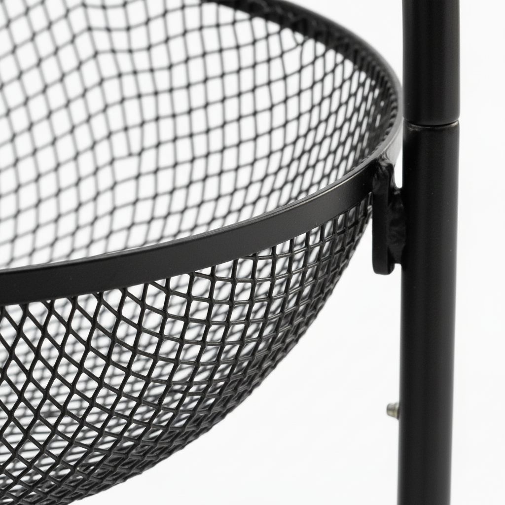 Black Metal 4-Tier Mesh Basket Stand with Wheels – 100cm