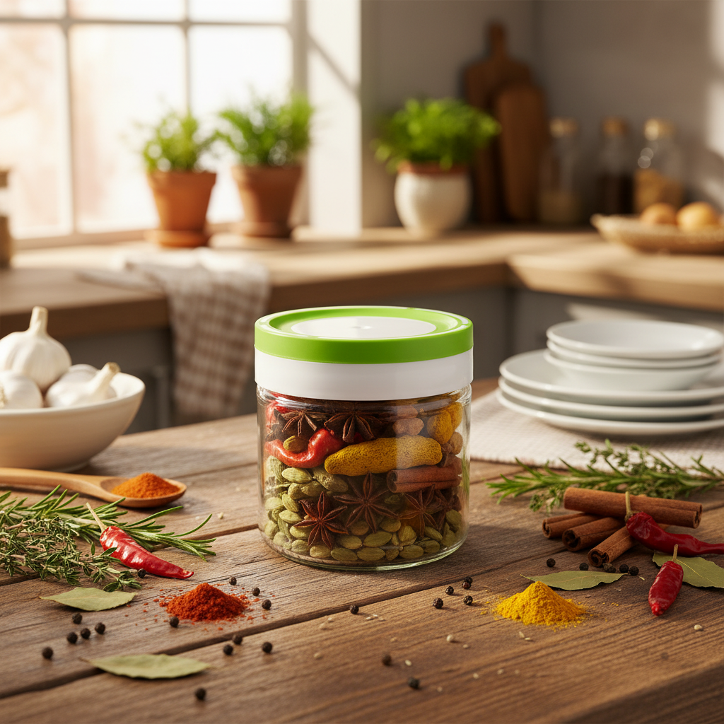 Titiz Fourlines Borosilicate Glass Storage Jar with Non-Spill Airtight Plastic Lid – 300ml | Green / Blue / Red / Black