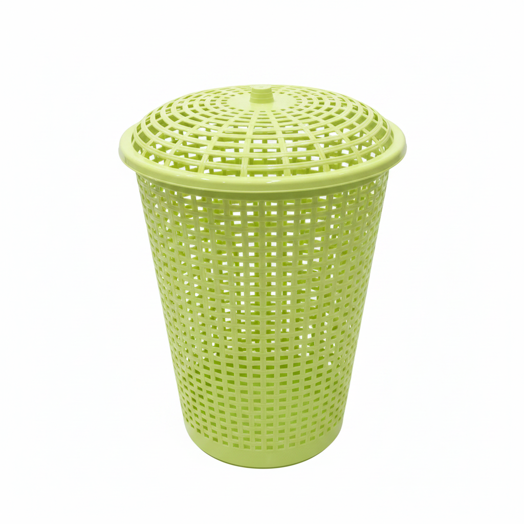 Plastic Laundry Basket with Lid - 60×45 cm - Light Blue / Pink / Light Green