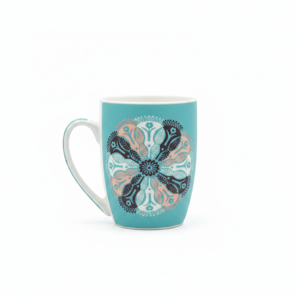 Teal Paisley Mandala Ceramic Mug — 300ml