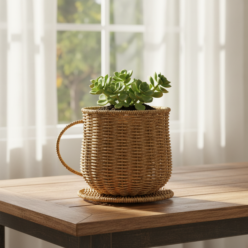 Wire Decorative Cup & Saucer Set | 17×17 cm | Artisan Home Accent Woven Color