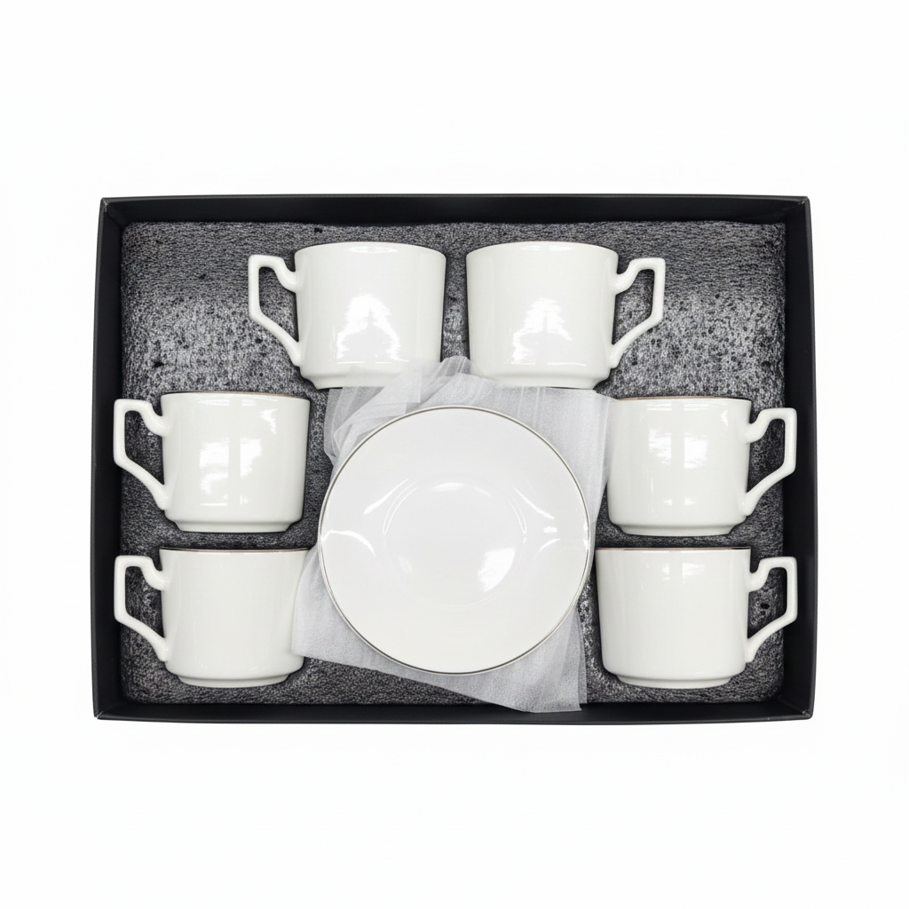 2PCS Ceramic Cup & Saucer Set – 6 Cups & 6 Saucers | Classic White