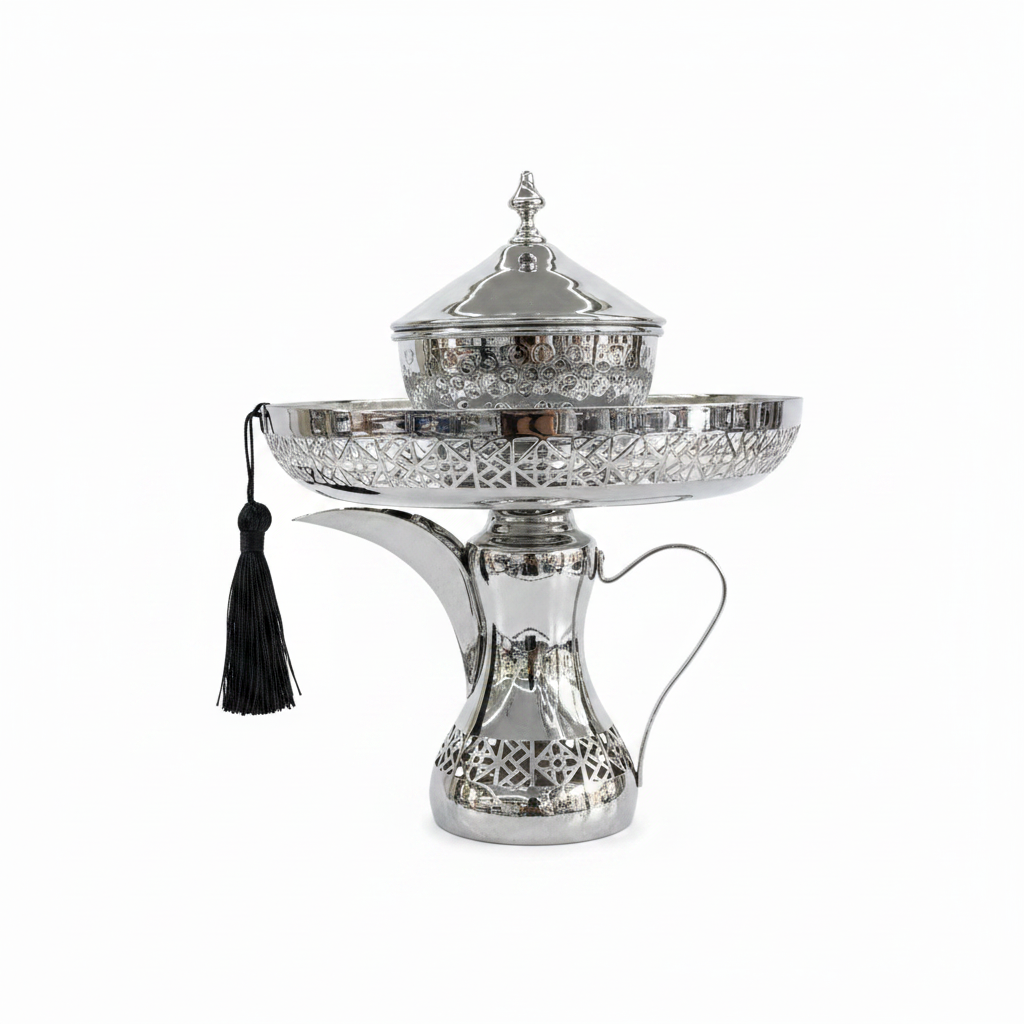 Silver Metal Candy Tray with Dallah Base - 30×23 cm