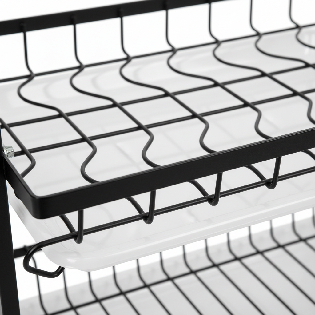 Black Metal & White Plastic 3-Tier Dish Drying Rack - 55×40×25 cm