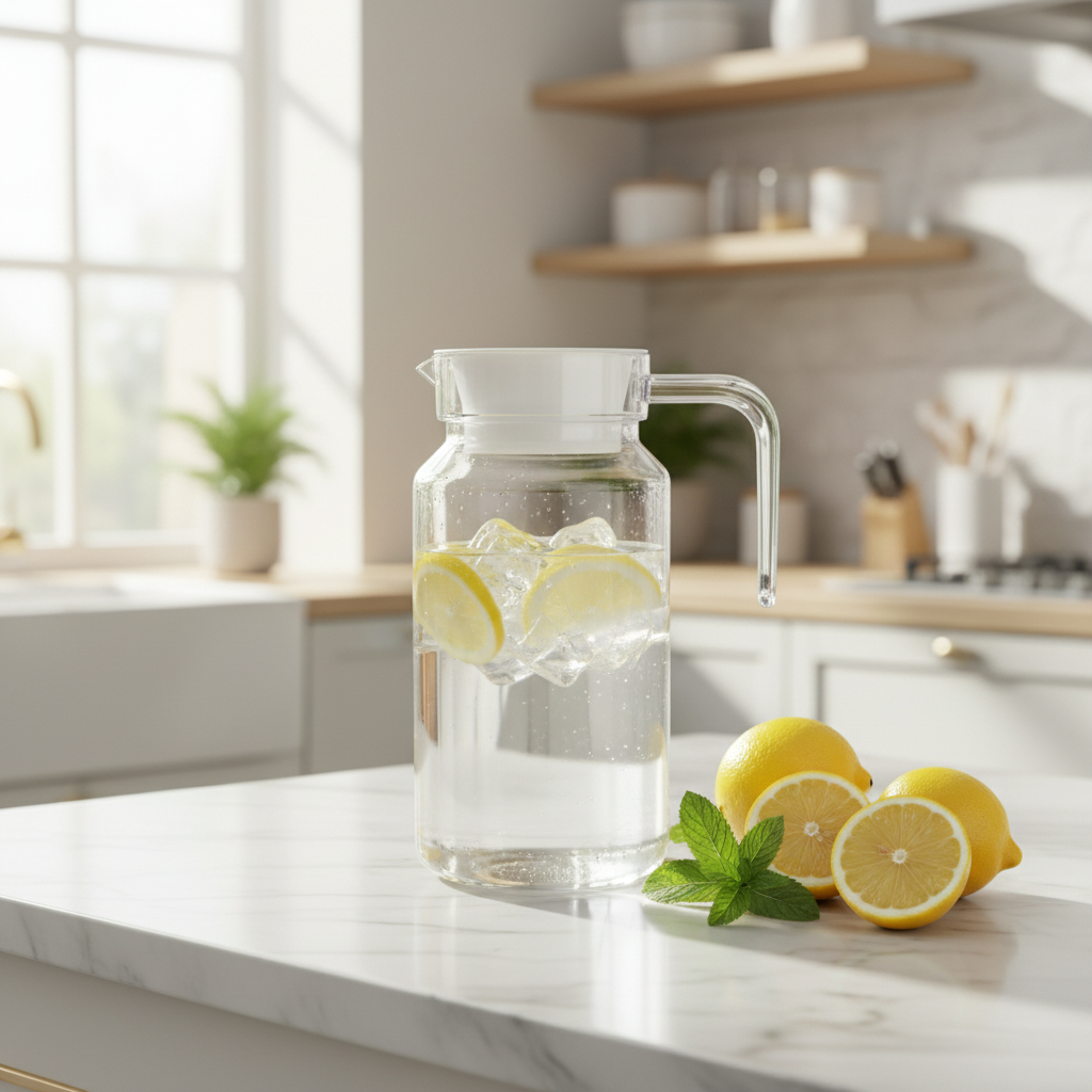 Premium Clear Acrylic Water Jug with White Lid | 20cm |