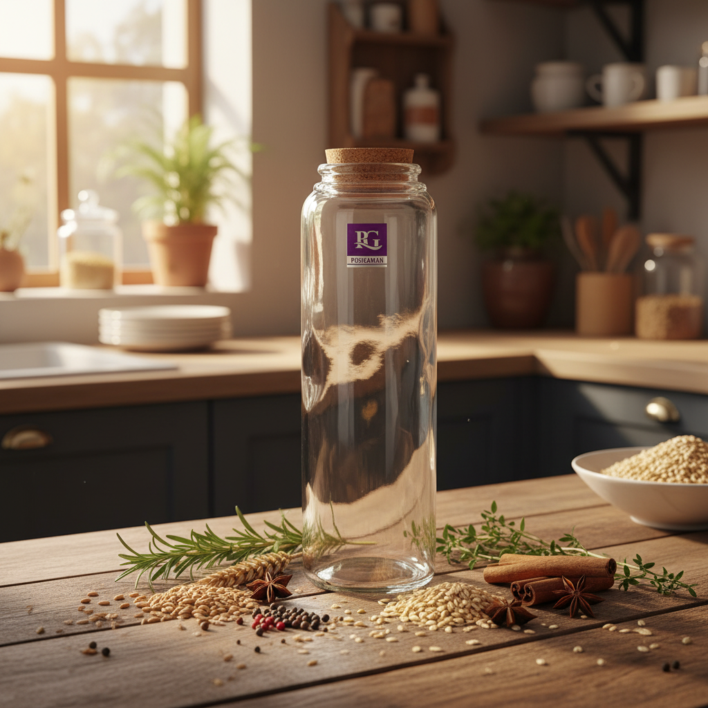 Pishgaman Glass Bottle with Natural Cork Lid | 22cm | Airtight Storage Jar