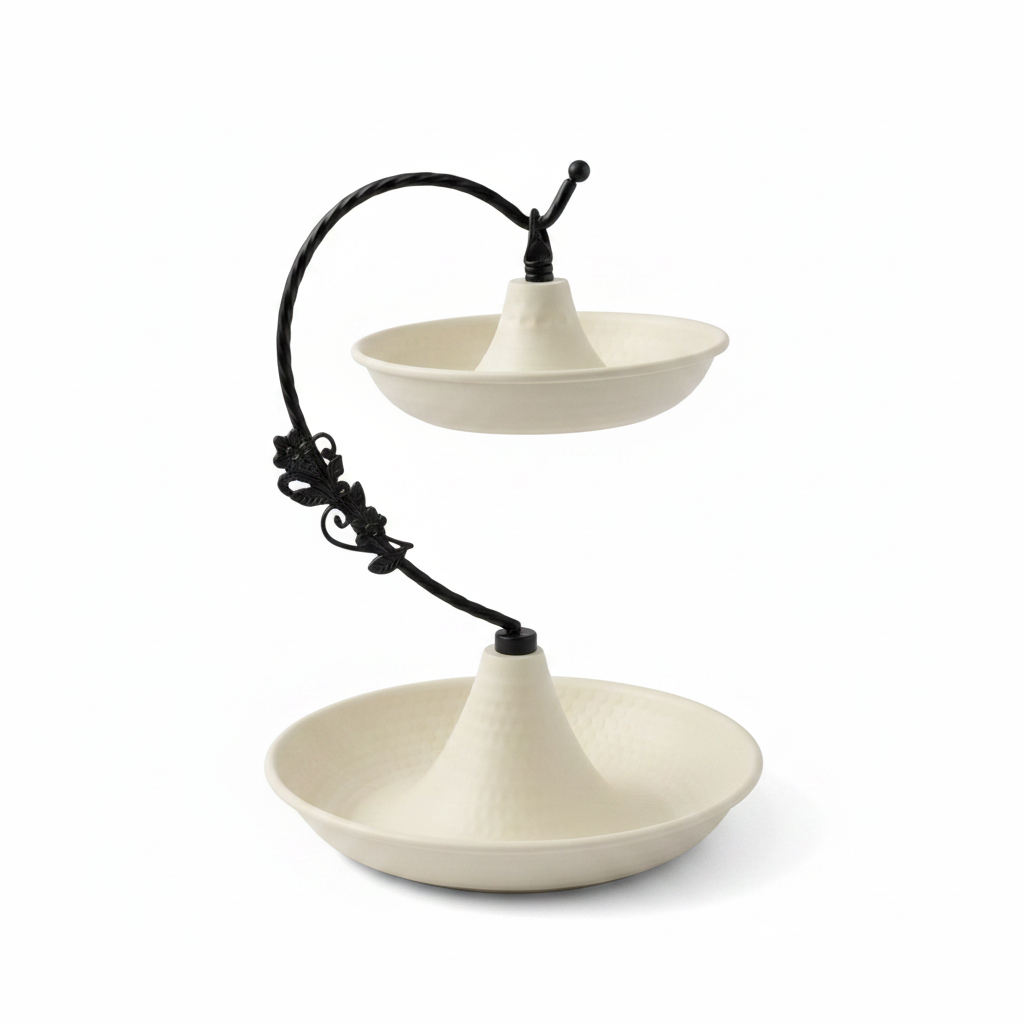 Cream Round 2-Tier Metal Serving Tray - 20 × 20 × 15 cm