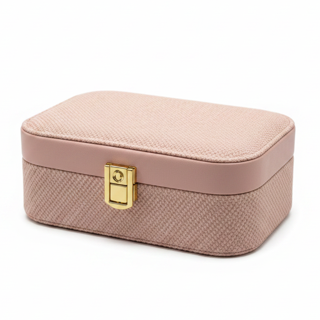 Rectangle Rexin Jewellery Box - 20×14×7cm - Grey / Pink / Cream