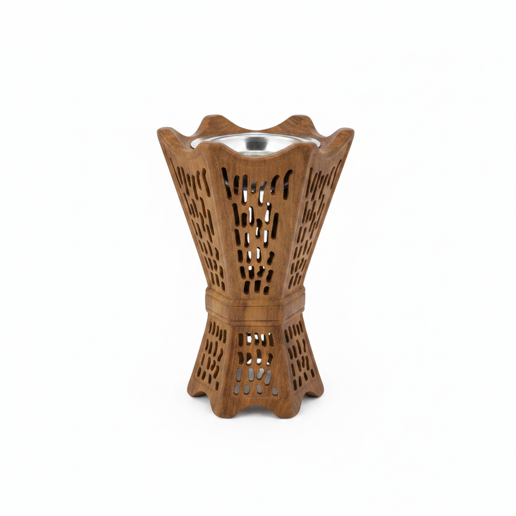 Brown Ceramic Incense Burner Carved Lattice Design - 20×12 cm