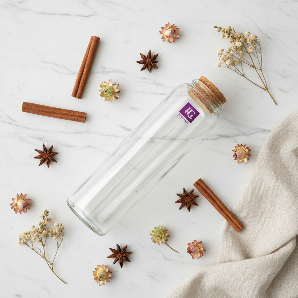 Pishgaman Glass Bottle with Natural Cork Lid | 22cm | Airtight Storage Jar