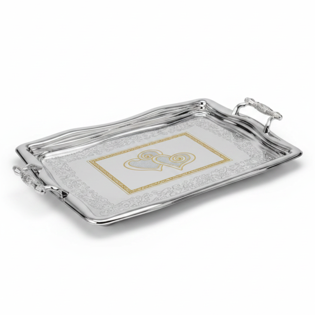 Germax Luxury Silver & Gold Stainless Steel Serving Tray with Handles | 49×32cm |