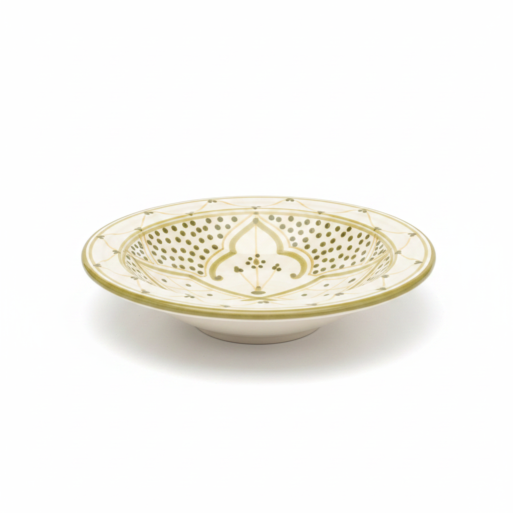 Slama Cream & Olive Gold Ceramic Soup Bowl - 23cm