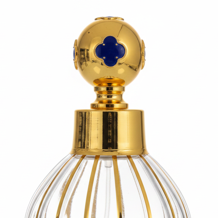 Mayflower Glass Perfume Bottle with Gold Metal Base — 200ml - Navy Blue / Red