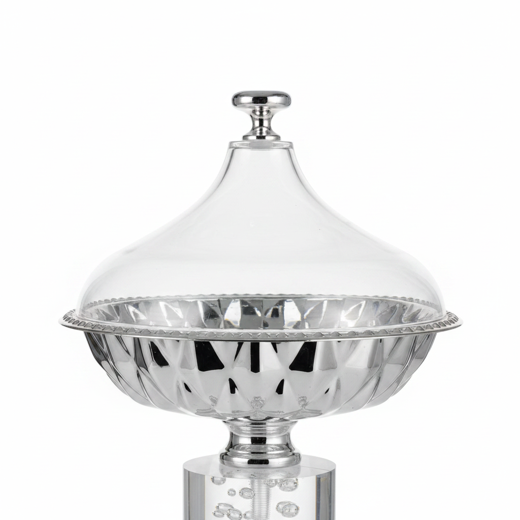 Acrylic Footed Silver Candy Bowl with Acrylic Dome Lid - 20×15 cm