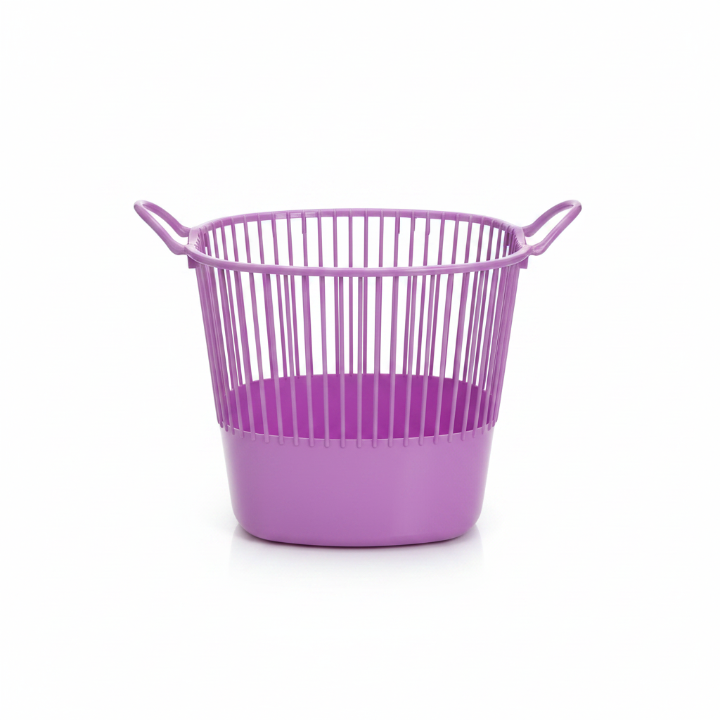 Plastic Laundry Basket with Handles - 36×40 cm - Purple / Yellow / Green