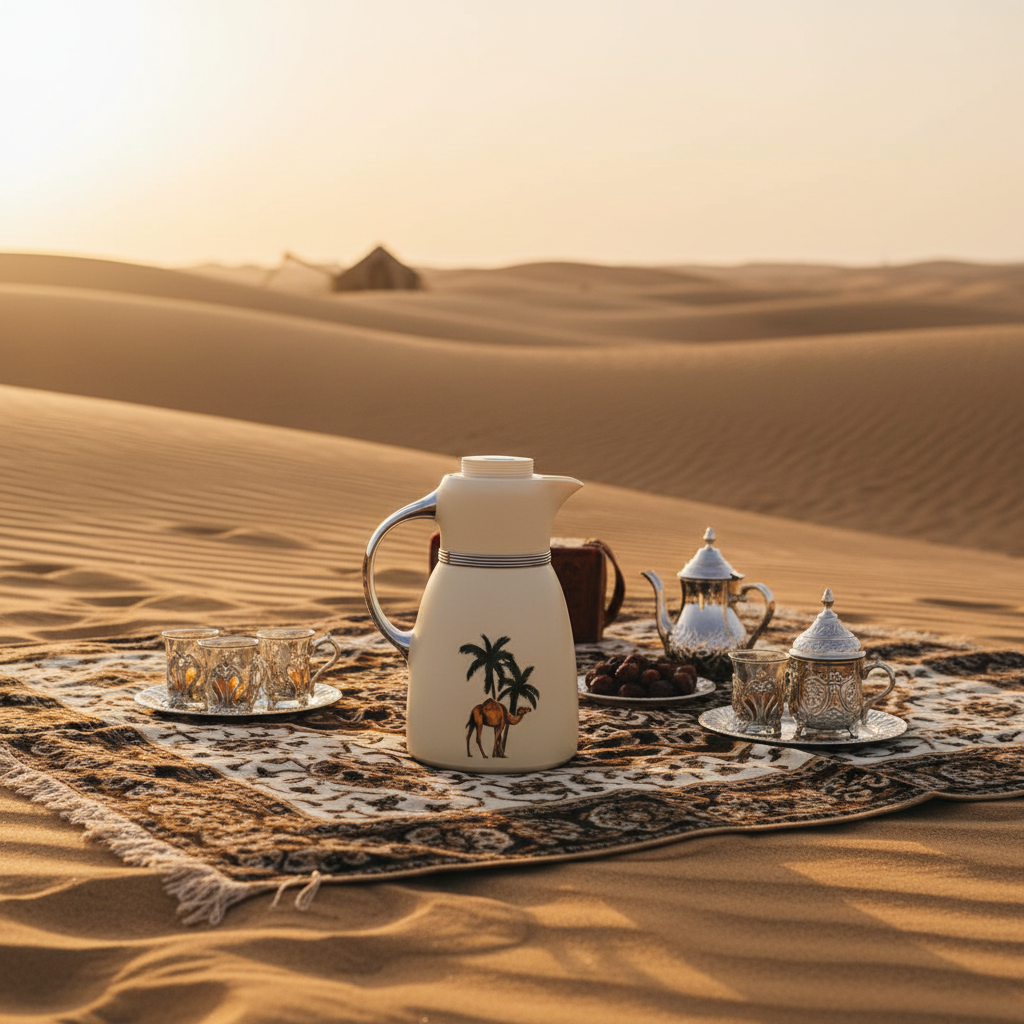 Bytix Cream Vacuum Flask – Palm Tree & Camel Design | 1 Litre