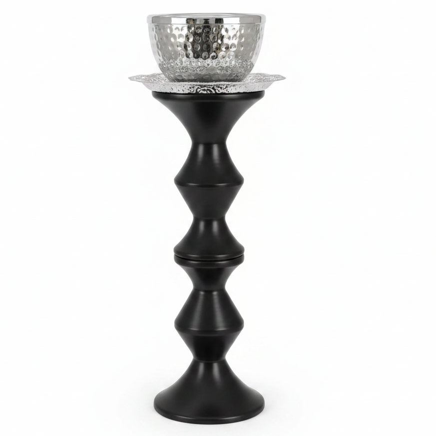 Luxury Arabic Mabkhara | Black & Silver Metal Incense Burner Stand | 40cm | Bakhoor & Oud Holder