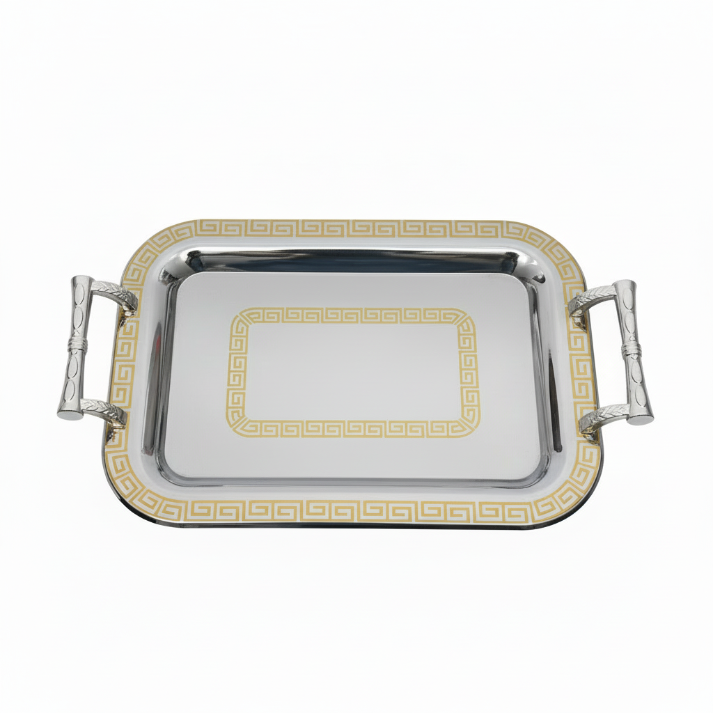 Germax Golden & Stainless Steel Rectangle Serving Tray with Handles-30cmX48cm