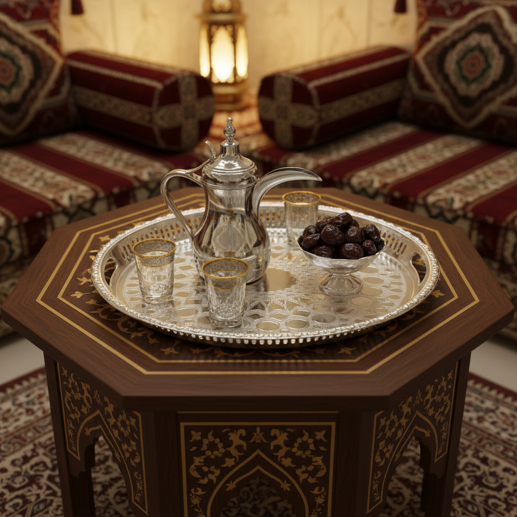 صينية تقديم بيضاوية ستانلس ستيل فضية من ويندسيرا | نقش هندسي عربي | 43×30 سم